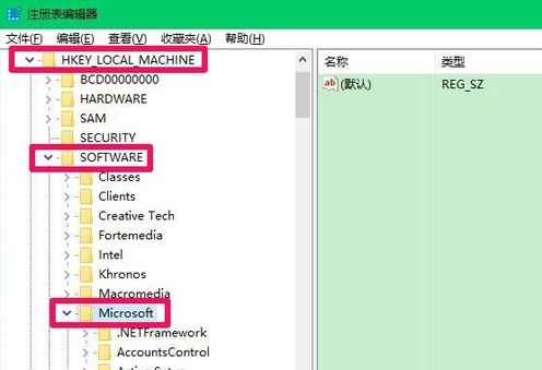 依次展开：HKEY_Local_MACHINE\Software\Microsoft