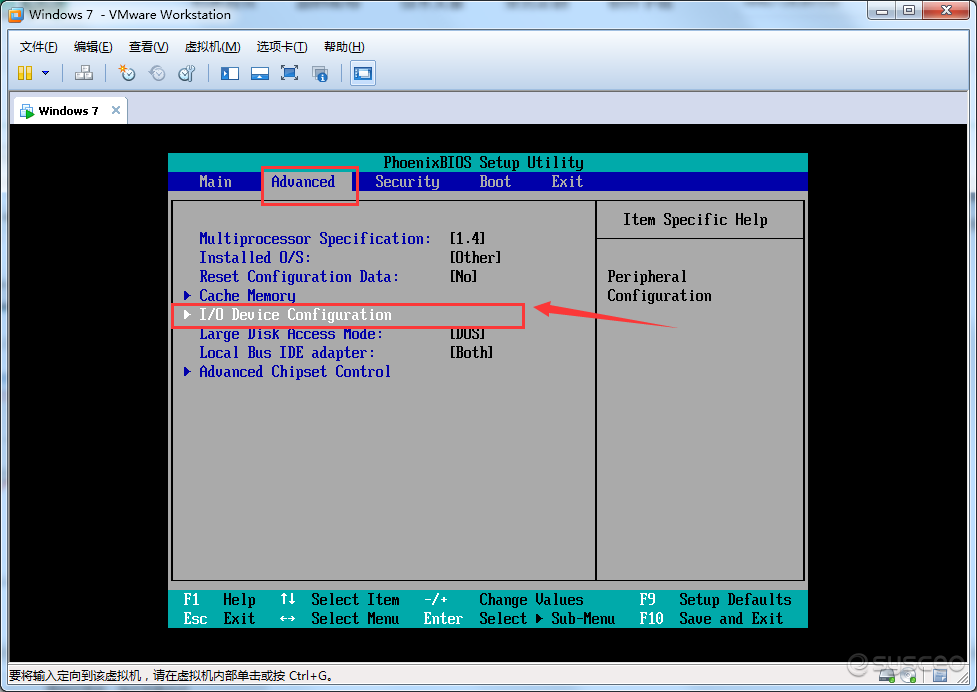 移动到 Advanceb — I/O Device Configuration  这个选项