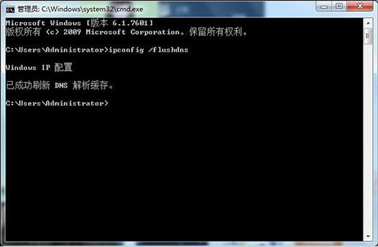 在命令提示符窗口输入ipconfig /flushdns