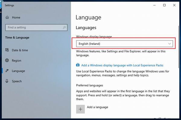 Windows display language