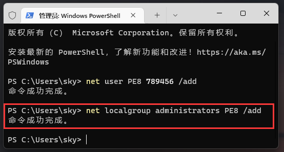 net localgroup administrators PE8 /add